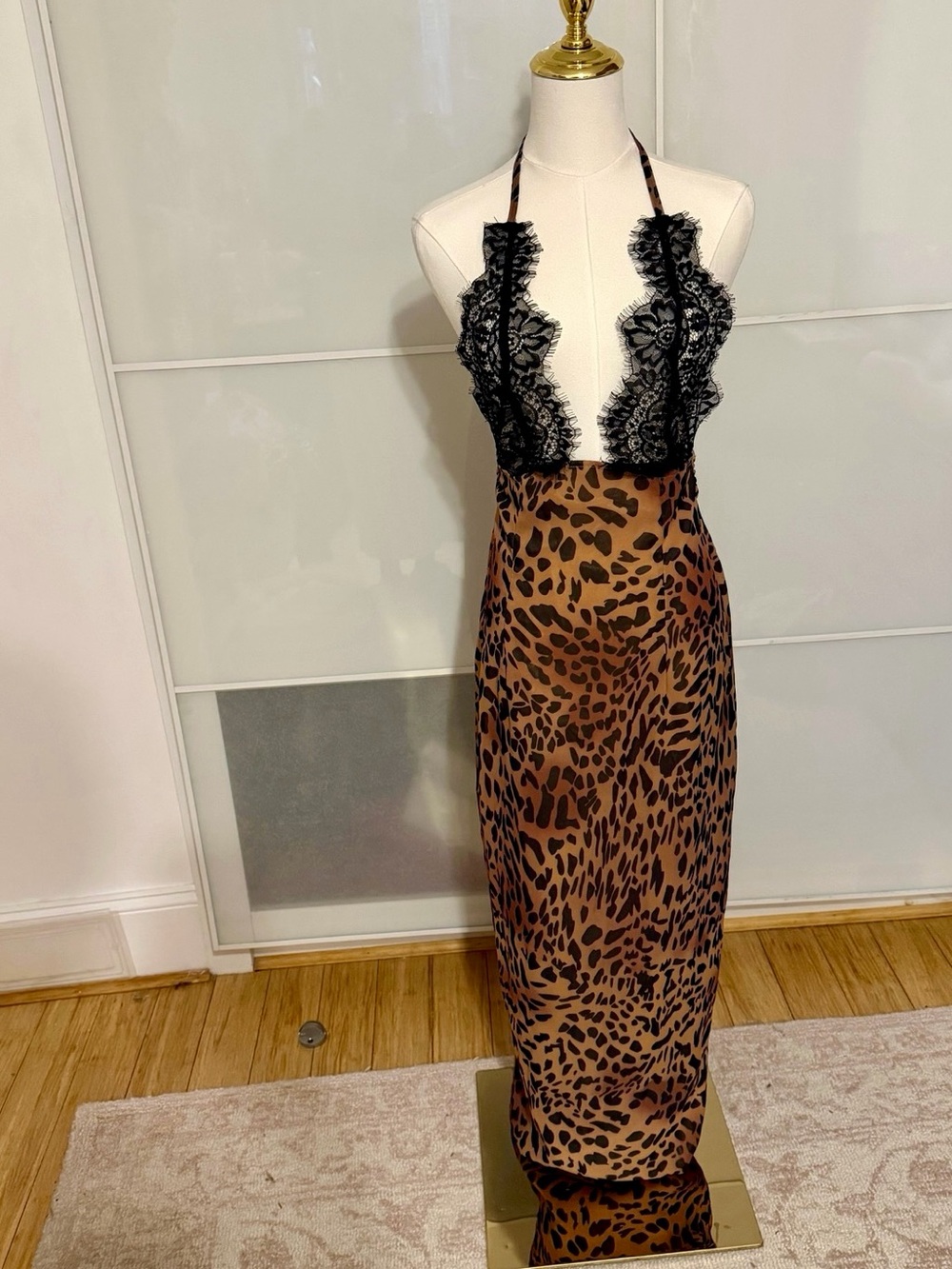 Leopard Lace Plunge Maxi Dress Size 6
